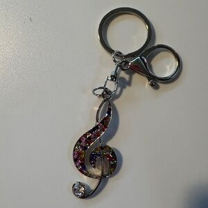 Colorful Treble Clef Bag Charm/Keychain Silvertone